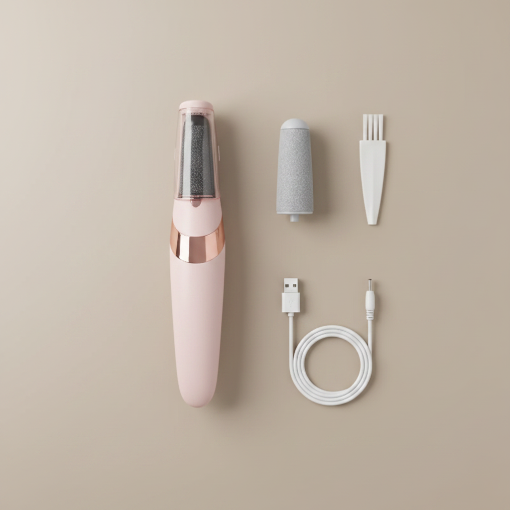 Pink Electric Foot Grinder – Accessories Flat Lay